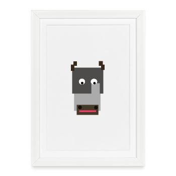 Minimalistisches Hippo-Gesicht - Gerahmtes Poster (27 × 37 cm) - Weiß - Vorne