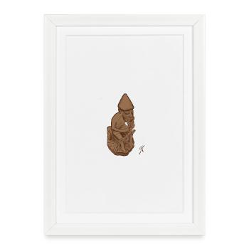 Statue en bois de Thor - Art païen nordique - Affiche encadrée (27 × 37 cm) - blanc - Devant