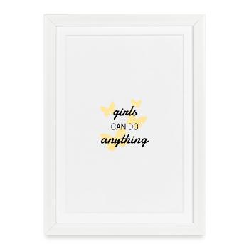 Les filles peuvent tout faire Badge papillon - Affiche encadrée (27 × 37 cm) - blanc - Devant