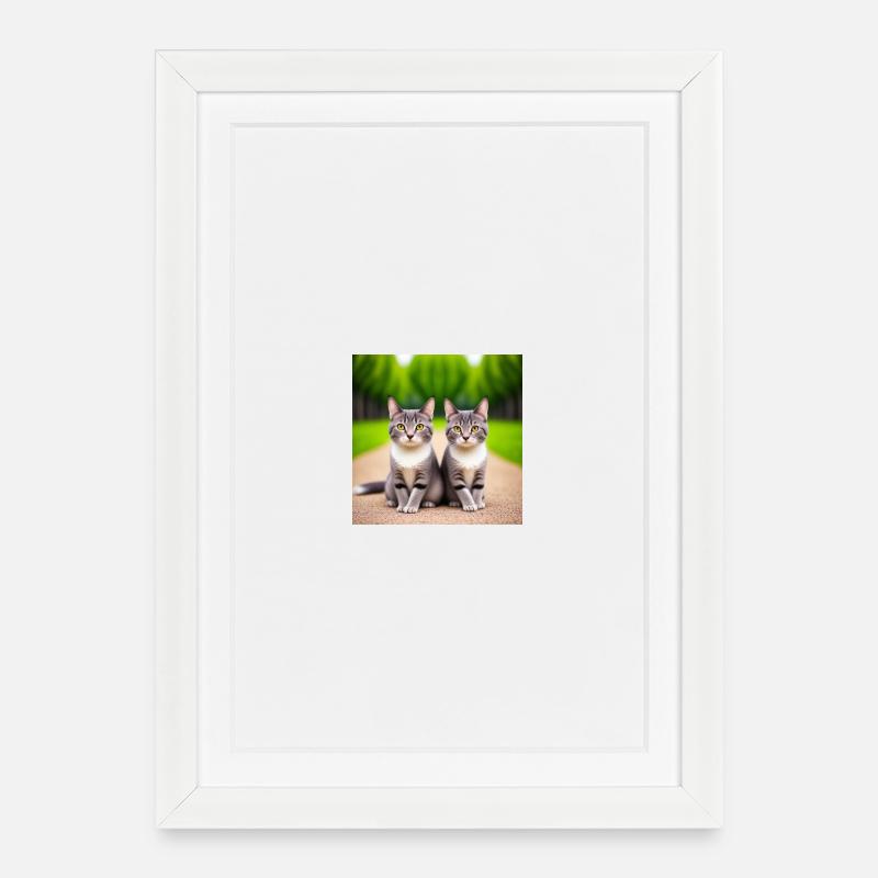 Katzenzwillinge auf der Straße - Gerahmtes Poster (27 × 37 cm) - Weiß