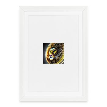 Lion géométrique doré circulaire - Affiche encadrée (27 × 37 cm) - blanc - Devant