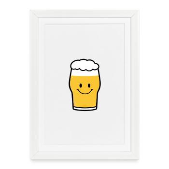 Dessin animé joyeux avec verre à bière - Affiche encadrée (27 × 37 cm) - blanc - Devant