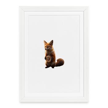 Renard avec la pièce Bitcoin Wandalu Vuhs - Affiche encadrée (27 × 37 cm) - blanc - Devant