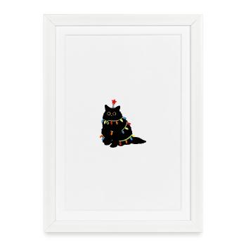 Christmas Cat with Fairy Lights - Framed poster (27 × 37 cm) - white - Front