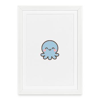 Blue Octopus Kawaii Smile - Framed poster (27 × 37 cm) - white - Front
