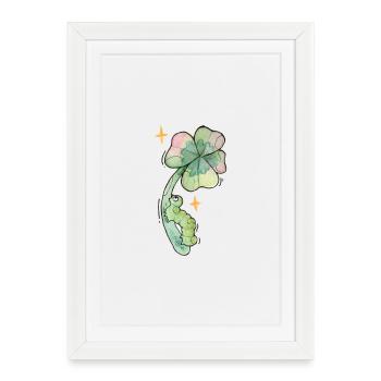Chenille porte-bonheur sur trèfle - Affiche encadrée (27 × 37 cm) - blanc - Devant