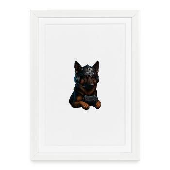 Gaming Hund mit Wikingerhelm - Gerahmtes Poster (27 × 37 cm) - Weiß - Vorne