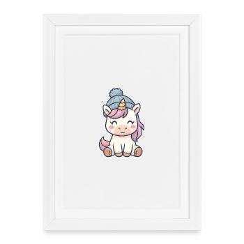 Cuddly unicorn with hat - Framed poster (27 × 37 cm) - white - Front