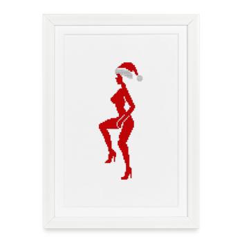 Silhouette avec chapeau de Père Noël - Affiche encadrée (27 × 37 cm) - blanc - Devant