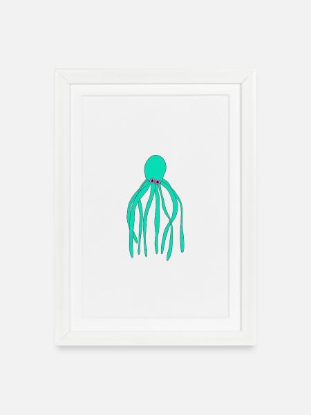 Turquoise Octopus Pop Art Print - Framed poster (27 × 37 cm) - white