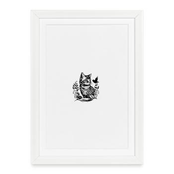 Dessin de lignes de forêt de chats avec un oiseau - Affiche encadrée (27 × 37 cm) - blanc - Devant