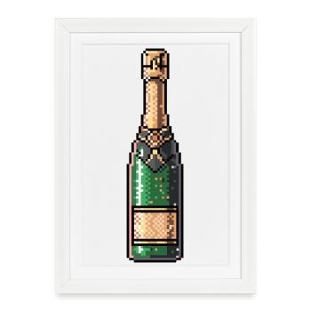 PixelChampagne Flasche Retro - Gerahmtes Poster (27 × 37 cm) - Weiß - Vorne