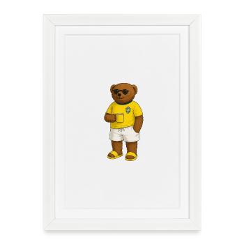 Strandbär suédois avec lunettes de soleil et tasse à café - Affiche encadrée (27 × 37 cm) - blanc - Devant