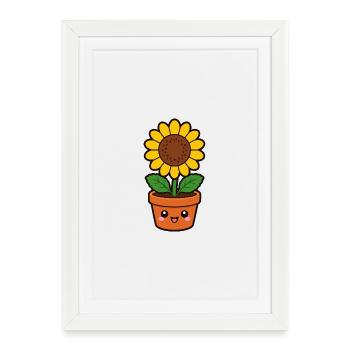 Tournesol joyeux dans le pot - Affiche encadrée (27 × 37 cm) - blanc - Devant