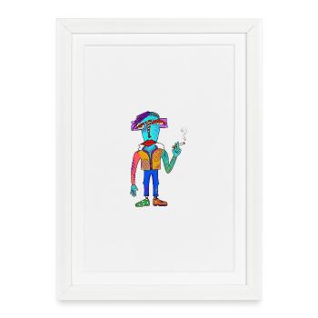 Créature cubiste colorée avec une cigarette - Affiche encadrée (27 × 37 cm) - blanc - Devant