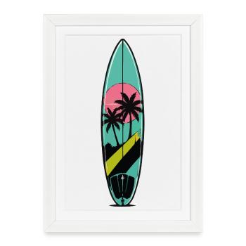 Sonnenuntergang Palmen Surfboard - Gerahmtes Poster (27 × 37 cm) - Weiß - Vorne