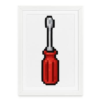 Pixel Screwdriver Red - Framed poster (27 × 37 cm) - white - Front