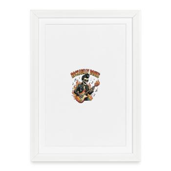Rockabilly Bones – Squelette rétro de bande dessinée avec brûlure - Affiche encadrée (27 × 37 cm) - blanc - Devant