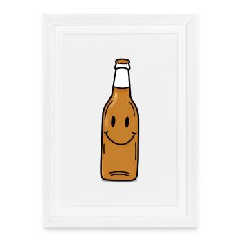 Smiling Beer Bottle Cartoon - Framed poster (27 × 37 cm) - white - Front
