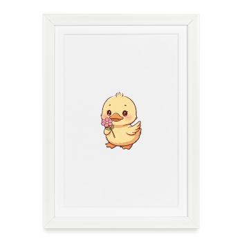 Poussin avec fleur - Affiche encadrée (27 × 37 cm) - blanc - Devant