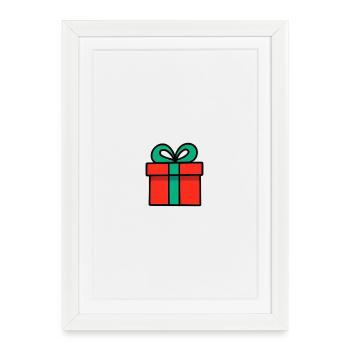 Coffret cadeau rouge fluo avec ruban brillant - Affiche encadrée (27 × 37 cm) - blanc - Devant