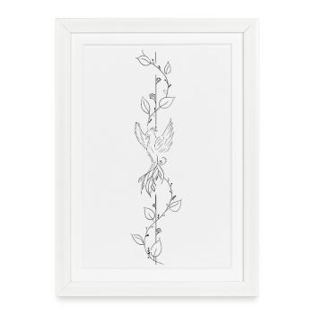 Phénix & lierre - Vigne symétrique | Ligne minimale - Affiche encadrée (27 × 37 cm) - blanc - Devant