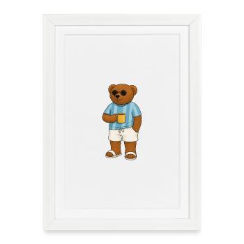 Summer Bear with Sunglasses and Coffee Cup - Framed poster (27 × 37 cm) - white - Front
