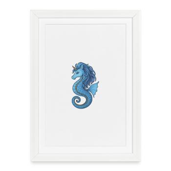 Océan Bleu Licorne Hippocampe - Affiche encadrée (27 × 37 cm) - blanc - Devant