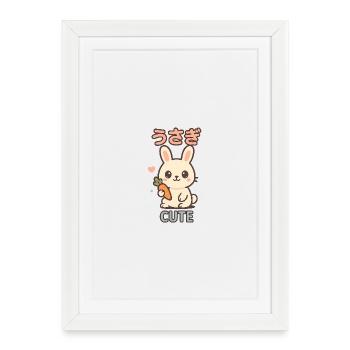 Kawaii Bunny with Carrot - Usagi Style - Framed poster (27 × 37 cm) - white - Front