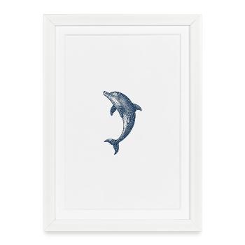 Illustration de dauphin vintage pour vêtements - Affiche encadrée (27 × 37 cm) - blanc - Devant