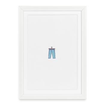 Pixeljeans auf Kleiderstange - Gerahmtes Poster (27 × 37 cm) - Weiß - Vorne