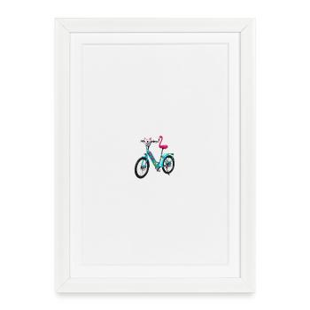 Fantasy Bike : Cat & Flamingo Dream Bike - Affiche encadrée (27 × 37 cm) - blanc - Devant