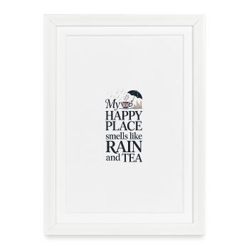 Happy Place : Rain & Tea – British Tea Design - Affiche encadrée (27 × 37 cm) - blanc - Devant