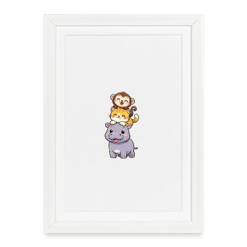 T-shirt Funny Kids avec hippopotame, chat et singe - Affiche encadrée (27 × 37 cm) - blanc - Devant