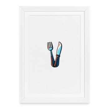 Cutlery knife fork colorful - Framed poster (27 × 37 cm) - white - Front