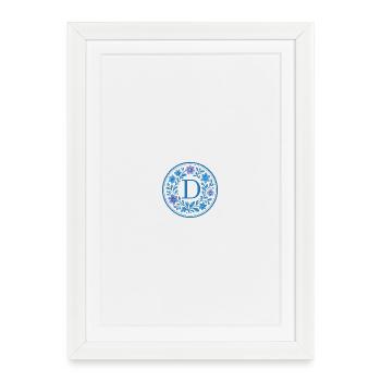 Élégant logo floral en céramique - Lettre D - Affiche encadrée (27 × 37 cm) - blanc - Devant