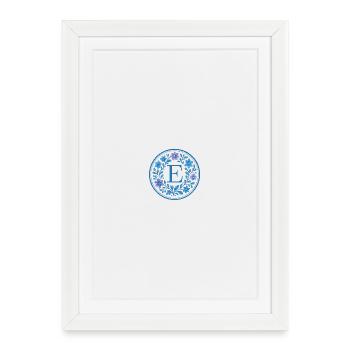 Élégant logo floral en céramique - Lettre E - Affiche encadrée (27 × 37 cm) - blanc - Devant