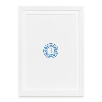 Élégant logo floral en céramique - Lettre I - Affiche encadrée (27 × 37 cm) - blanc - Devant