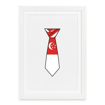 Cravate de Singapour – Conception du drapeau - Affiche encadrée (27 × 37 cm) - blanc - Devant