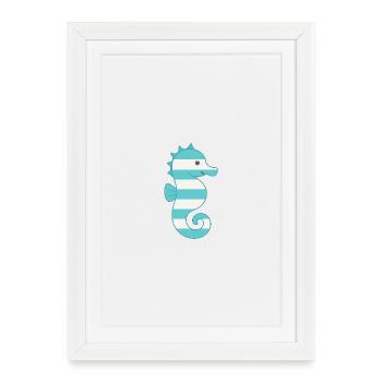 Seahorse turquoise striped - Framed poster (27 × 37 cm) - white - Front