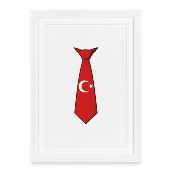 Cravate rouge avec croissant de lune et étoile - Affiche encadrée (27 × 37 cm) - blanc - Devant