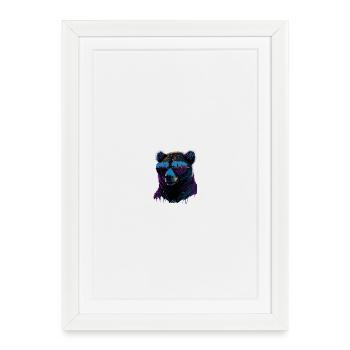 Neon bear with skyline glasses - Framed poster (27 × 37 cm) - white - Front