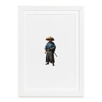 Guerrier samouraï avec chapeau de paille réaliste - Affiche encadrée (27 × 37 cm) - blanc - Devant