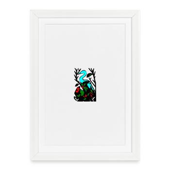 Héron bleu dans le feuillage - Affiche encadrée (27 × 37 cm) - blanc - Devant