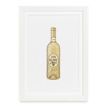 Bouteille de vin blanc dans un aspect brodé (imprimé) - Affiche encadrée (27 × 37 cm) - blanc - Devant