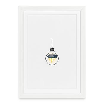 Idée Orageuse dans Ampoule - Affiche encadrée (27 × 37 cm) - blanc - Devant