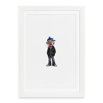 Head punk: Blue Mohican in jeans - Framed poster (27 × 37 cm) - white - Front