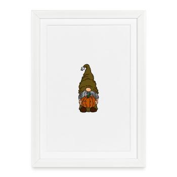 Gnome with Pumpkin and Skull Hat, Cute, Halloween - Framed poster (27 × 37 cm) - white - Front