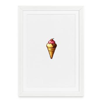 Cornet de glace Retro Pixel - Affiche encadrée (27 × 37 cm) - blanc - Devant