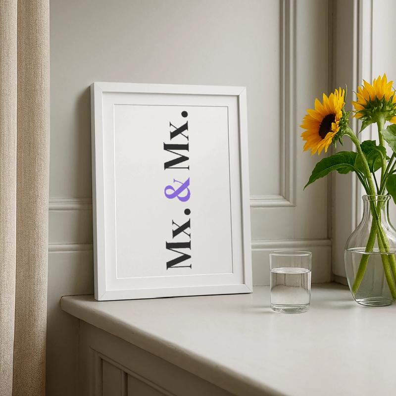 Mx. and Mx. Wedding Design in Vertical Type Stack  Gerahmtes Poster (27 × 37 cm)